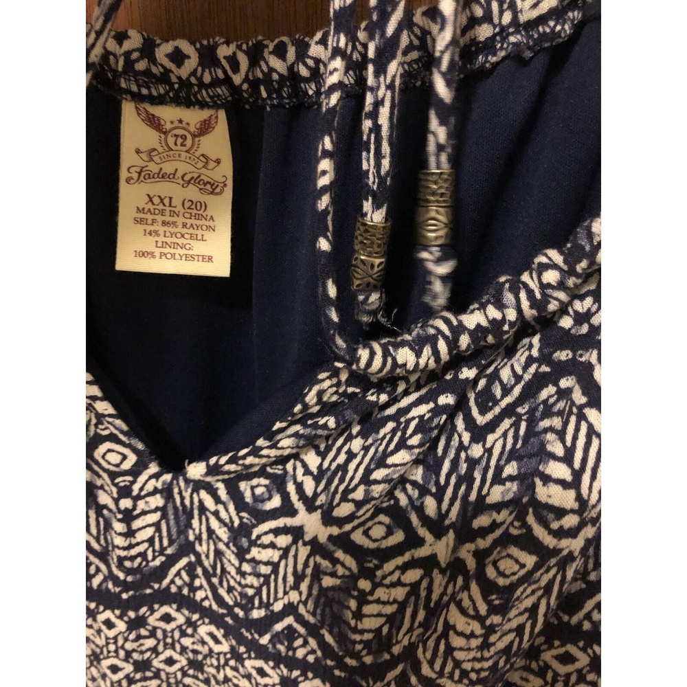 Faded Glory Dress XXL Blue White Knee Length Tiered Boho Spaghetti Straps Cruise - Picture 8 of 10